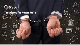  Presentation with handcuffed - PPT theme featuring courthouse symbols and close handcuffed background and a dark gray colored foreground