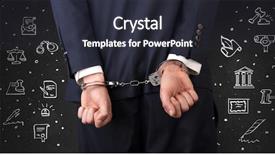  Presentation with handcuffed - Colorful PPT theme enhanced with courthouse symbols and close handcuffed backdrop and a dark gray colored foreground