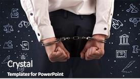  Presentation with handcuffed - Presentation design having courthouse symbols and close handcuffed background and a wine colored foreground