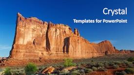  Presentation with arches national park - PPT theme consisting of courthouse towers ridge in arches national park with dramatic blue sky from distance background and a ocean colored foreground