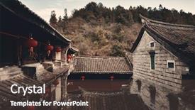  Presentation with municipal buildings - Cool new PPT theme with courtyard of hakka traditional buildings backdrop and a  colored foreground