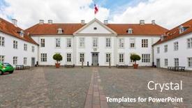  Presentation with monastery - PPT theme with courtyard-of-odense-palace-former background and a gray colored foreground