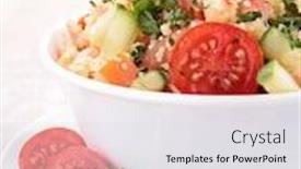  Presentation with couscous - Colorful slide deck enhanced with couscous-salad-with-vegetables backdrop and a light gray colored foreground