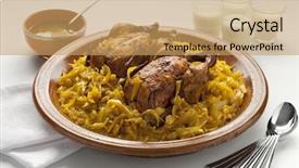  Presentation with couscous - Beautiful slide set featuring couscous tfaya moroccan couscous with chicken and caramelized onions almonds backdrop and a coral colored foreground