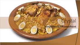  Presentation with couscous - Amazing presentation design having couscous tfaya moroccan couscous with chicken caramelized onions almonds and hard boiled eggs isolated on white background backdrop and a gold colored foreground