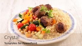  Presentation with couscous - Audience pleasing theme consisting of couscous-with-beef-ball backdrop and a coral colored foreground
