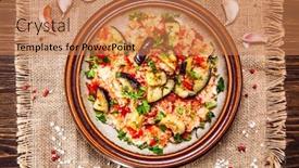  Presentation with couscous - PPT theme with couscous-with-sauce-and-vegetables background and a coral colored foreground