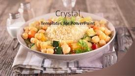 Presentation with couscous - Presentation featuring couscous-with-semolina-and-vegetable background and a coral colored foreground