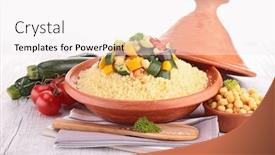  Presentation with couscous - Presentation design having couscous with vegetables background and a sky blue colored foreground