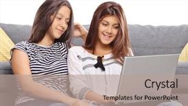  Presentation with teenage - Presentation theme consisting of cousin - two teenage girls sitting background and a coral colored foreground