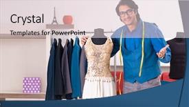  Presentation with workshop - Beautiful presentation theme featuring couture - young male tailor working backdrop and a lemonade colored foreground