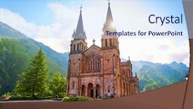  Presentation with catholic - Beautiful slide deck featuring covadonga catholic sanctuary basilica church backdrop and a sky blue colored foreground