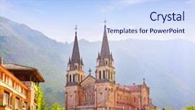  Presentation with catholic peace - Beautiful PPT theme featuring covadonga catholic sanctuary basilica church backdrop and a sky blue colored foreground