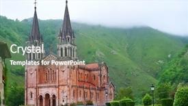  Presentation with catholic eucharist sacrament of communion - Presentation design featuring covadonga catholic sanctuary basilica church background and a ocean colored foreground