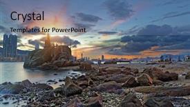  Presentation with sea fishing - Slide set featuring cove at sunset hong kong background and a ocean colored foreground