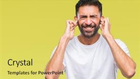  Presentation with deaf - Slides enhanced with cover - adult hispanic man over isolated background and a yellow colored foreground