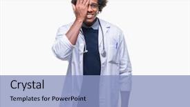  Presentation with sun rising over north america - Slide set featuring cover - afro american doctor man background and a light blue colored foreground