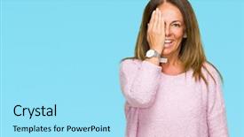  Presentation with emotion - Beautiful PPT layouts featuring cover - beautiful middle age adult woman backdrop and a arctic colored foreground