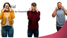  Presentation with ears - Slide deck having cover - group of cool people woman background and a coral colored foreground