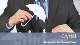  Presentation with umbrella - Presentation theme having cover - man holding umbrella over paper background and a gray colored foreground