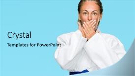  Presentation with woman - Beautiful PPT layouts featuring cover - middle age adult woman wearing backdrop and a arctic colored foreground