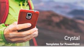  Presentation with hiking - Slide deck consisting of cover - mobile phone man using his background and a dark gray colored foreground