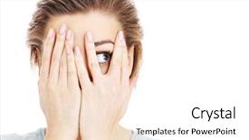  Presentation with eyes - PPT theme consisting of cover - picture of a scared woman background and a sky blue colored foreground