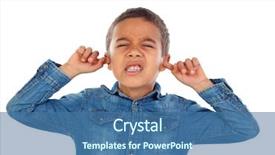  Presentation with ears - Presentation design having cover - small child covering his ears background and a ocean colored foreground