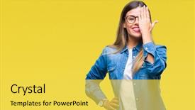  Presentation with beautiful midnight sun over - Colorful theme enhanced with cover - young beautiful woman over wearing backdrop and a yellow colored foreground