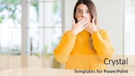  Presentation with winter - Amazing PPT layouts having cover - young beautiful woman wearing winter backdrop and a yellow colored foreground