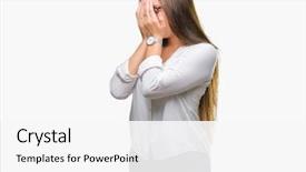  Presentation with woman crying - Cool new PPT theme with cover - young caucasian beautiful business woman backdrop and a white colored foreground