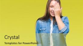  Presentation with emotion - Amazing PPT theme having cover - young caucasian beautiful woman backdrop and a yellow colored foreground