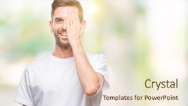  Presentation with over the counter - PPT layouts featuring cover - young handsome man over isolated background and a cream colored foreground