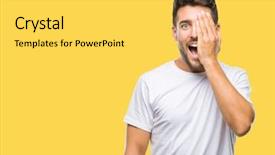  Presentation with emotion - Beautiful presentation theme featuring cover - young handsome man over isolated backdrop and a yellow colored foreground