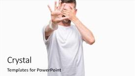  Presentation with fear - Cool new presentation theme with cover - young handsome man over isolated backdrop and a white colored foreground
