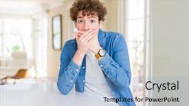  Presentation with secret - Slide deck with cover - young handsome man wearing casual background and a light blue colored foreground