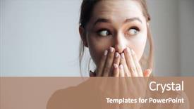  Presentation with mouth - PPT layouts featuring cover - young surprised woman in shirt background and a coral colored foreground