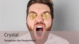  Presentation with bitcoins - Cool new slide deck with cover economy - close up of a happy backdrop and a coral colored foreground