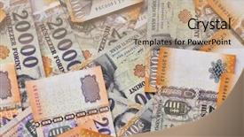  Presentation with pile of pine pellets - PPT theme featuring cover economy - pile of banknotes background and a coral colored foreground