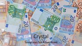  Presentation with euro - Slide deck with cover economy - pile of different euro banknotes background and a light blue colored foreground