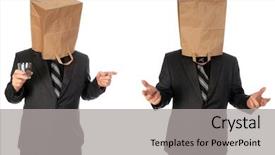  Presentation with grocery bag - Colorful presentation design enhanced with cover economy - unidentifiable business man backdrop and a light gray colored foreground