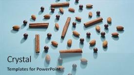  Presentation with almonds - Cool new theme with cover energy - chocolate balls almonds cinnamon backdrop and a light blue colored foreground