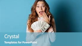  Presentation with blue financial - Colorful PPT theme enhanced with cover financial - portrait of a happy surprised backdrop and a teal colored foreground