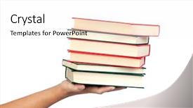  Presentation with many books - Slides consisting of cover habit - hand offering many books isolated background and a  colored foreground