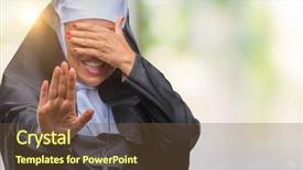  Presentation with sad woman - Cool new PPT theme with cover habit - middle age senior christian catholic backdrop and a tawny brown colored foreground