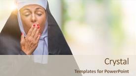  Presentation with nun - Amazing PPT theme having cover habit - middle age senior christian catholic backdrop and a lemonade colored foreground