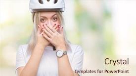  Presentation with triathlon professional cyclist man cycling - PPT theme enhanced with cover lifestyle - young blonde woman wearing cyclist background and a  colored foreground