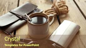  Presentation with cup coffee - PPT theme consisting of cover tobacco - cup of strong coffee background and a tawny brown colored foreground