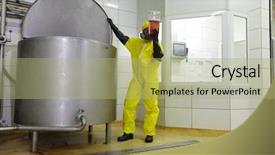  Presentation with industrial plastic - Cool new PPT theme with cover toxicity - industrial professional in protective uniform backdrop and a mint green colored foreground