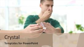  Presentation with cigarette - Presentation theme having cover toxicity - passive smoking concept young man background and a coral colored foreground